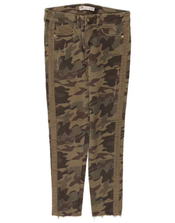 Zara Womens Slim Jeans EU 38 Small W28 L26 Khaki Camouflage Cotton