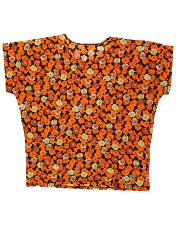 VINTAGE Womens T-Shirt Top UK 18 XL Multicoloured Floral Cotton