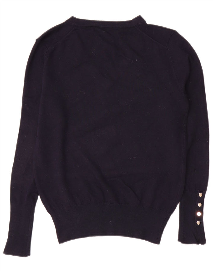 ZARA Womens Crop V-Neck Jumper Sweater UK 12 Medium Navy Blue