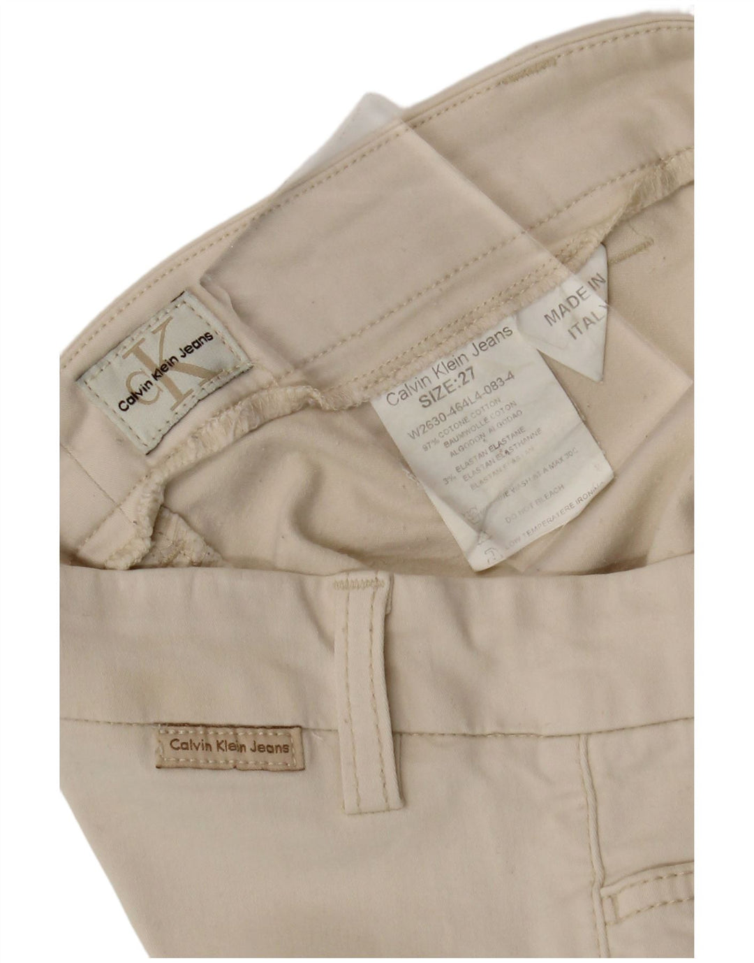 CALVIN KLEIN Womens Straight Casual Trousers W27 L30 Off White Cotton