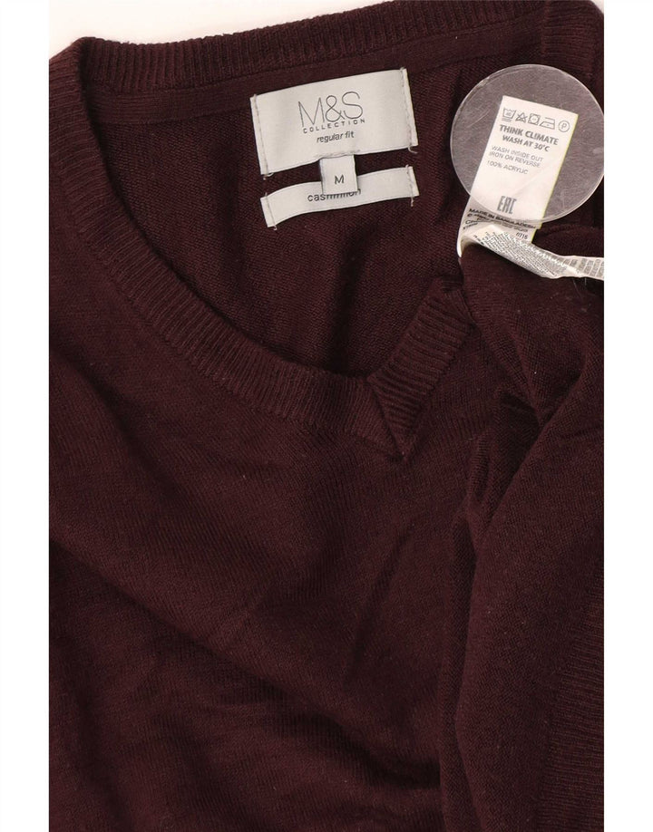 Marks & Spencer Mens Regular Fit V-Neck Jumper Sweater Medium Maroon