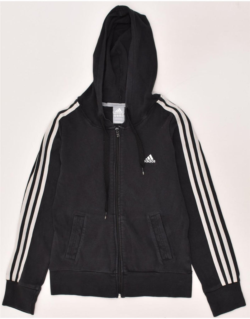 ADIDAS Womens Zip Hoodie Sweater UK 12 Medium Black Cotton | Vintage Adidas | Thrift | Second-Hand Adidas | Used Clothing | Messina Hembry 