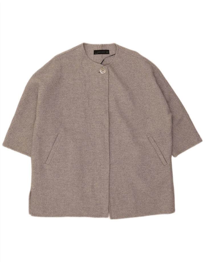 Zara Womens 3/4 Sleeve Oversized Overcoat UK 10 Small Grey Wool