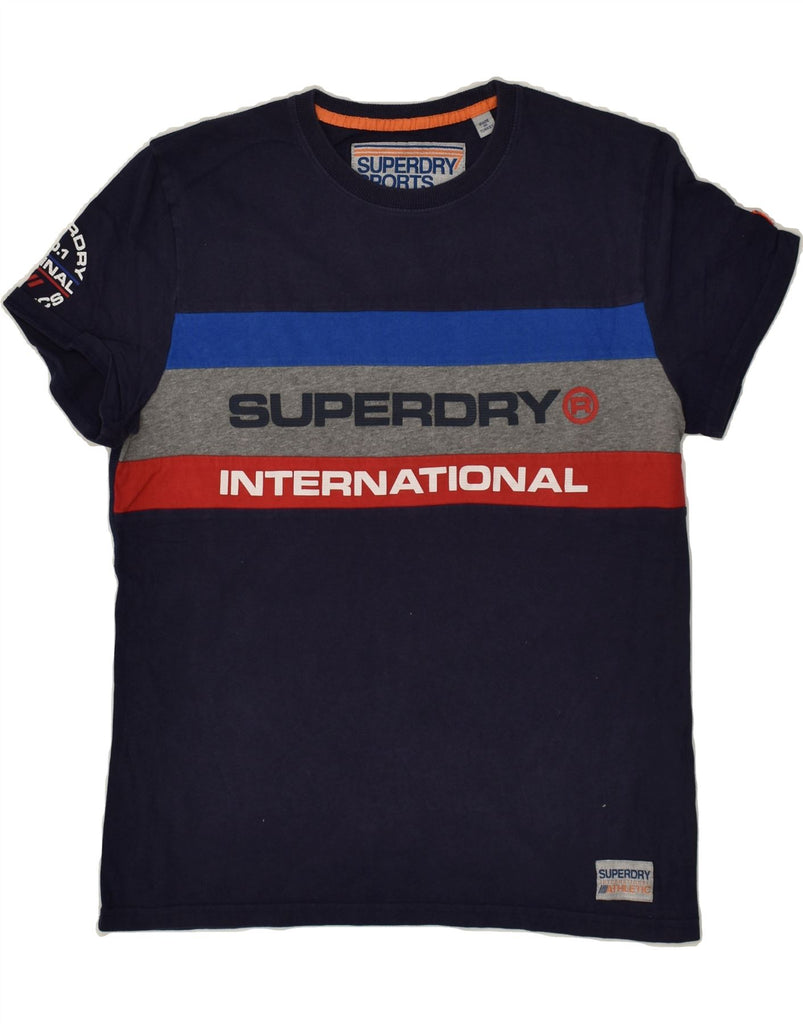 SUPERDRY Mens Slim Graphic T-Shirt Top Large Navy Blue Colourblock Cotton | Vintage Superdry | Thrift | Second-Hand Superdry | Used Clothing | Messina Hembry 