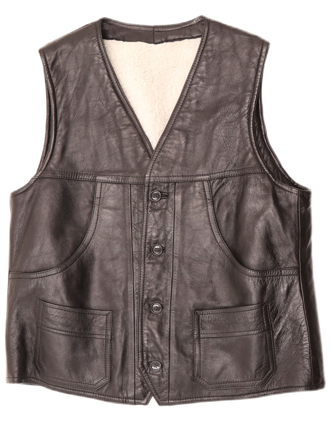 Vintage Mens Leather Waistcoat Medium Black