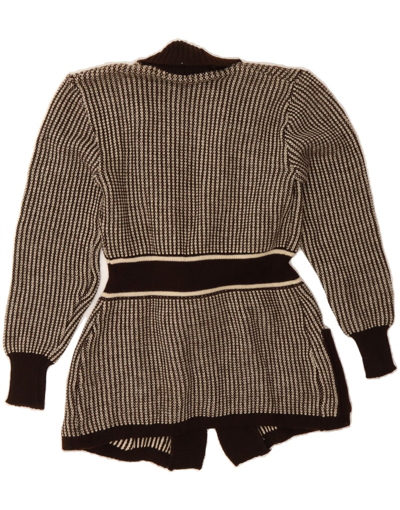 VINTAGE Womens Cardigan Sweater UK 12 Medium Brown Striped Acrylic Vintage Vintage and Second-Hand Vintage from Messina Hembry 