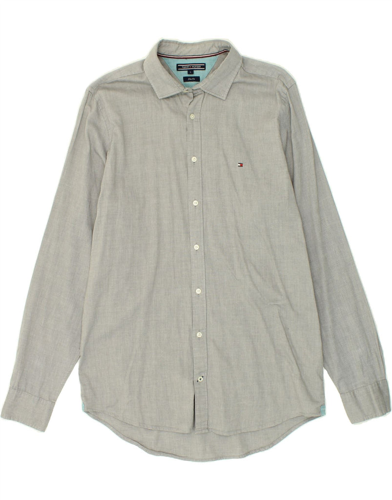 TOMMY HILFIGER Mens Slim Fit Shirt Large Grey Cotton Vintage Tommy Hilfiger and Second-Hand Tommy Hilfiger from Messina Hembry 