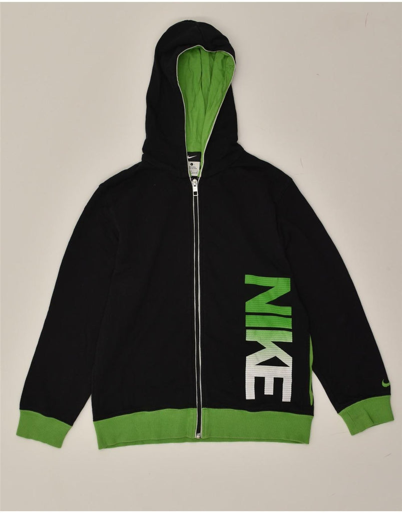 NIKE Boys Graphic Zip Hoodie Sweater 12-13 Years Large  Black Cotton | Vintage Nike | Thrift | Second-Hand Nike | Used Clothing | Messina Hembry 