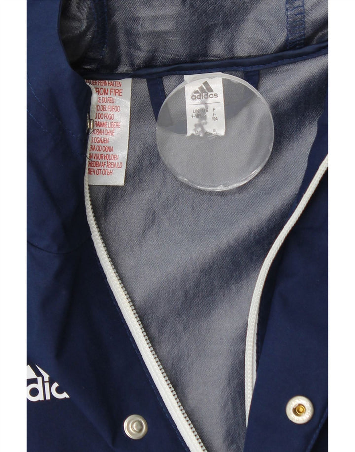 Adidas Boys Hooded Rain Jacket 9-10 Years Navy Blue Polyester
