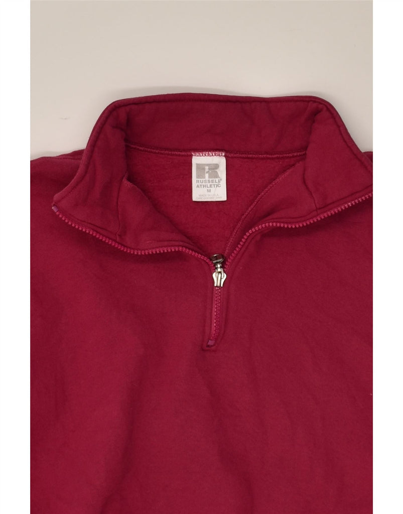 RUSSELL ATHLETIC Womens Zip Neck Sweatshirt Jumper UK 14 Medium Maroon | Vintage Russell Athletic | Thrift | Second-Hand Russell Athletic | Used Clothing | Messina Hembry 