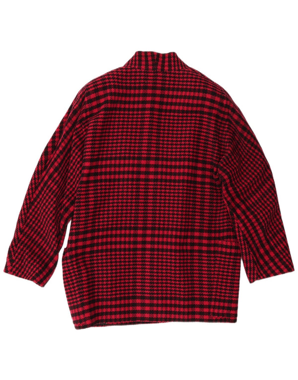 BAILA Womens Loose Fit Open Overcoat UK 18 XL Burgundy Houndstooth Wool