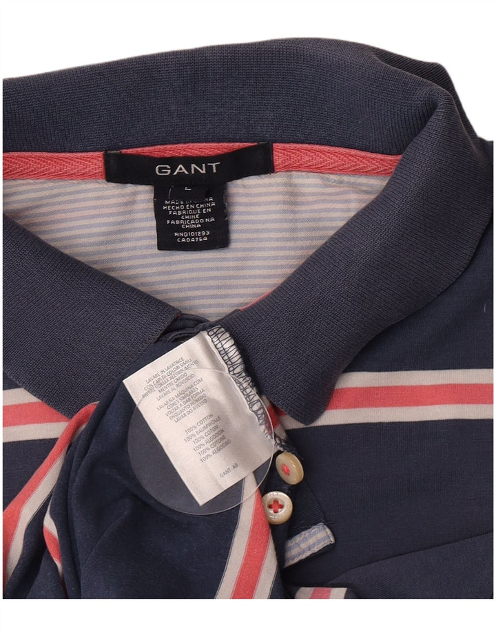 Gant Mens Polo Shirt Large Navy Blue Striped Cotton