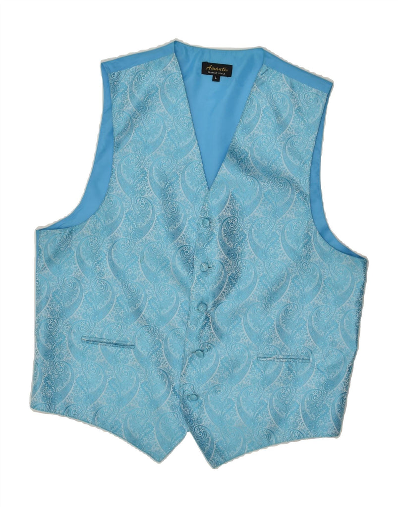 VINTAGE Mens Waistcoat Large Blue Paisley Polyester | Vintage Vintage | Thrift | Second-Hand Vintage | Used Clothing | Messina Hembry 