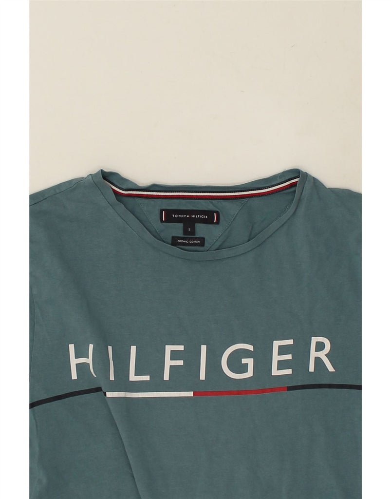 TOMMY HILFIGER Womens Graphic T-Shirt Top UK 10 Small Blue Cotton | Vintage Tommy Hilfiger | Thrift | Second-Hand Tommy Hilfiger | Used Clothing | Messina Hembry 