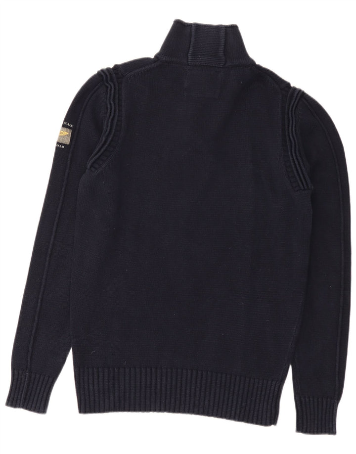 Aviazione Navale Mens Button Neck Jumper Sweater Medium Navy Blue Cotton