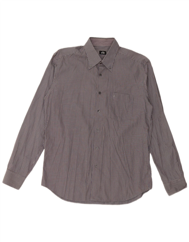 ROCCOBAROCCO Mens Shirt Size 16 41 Large Navy Blue Striped Cotton
