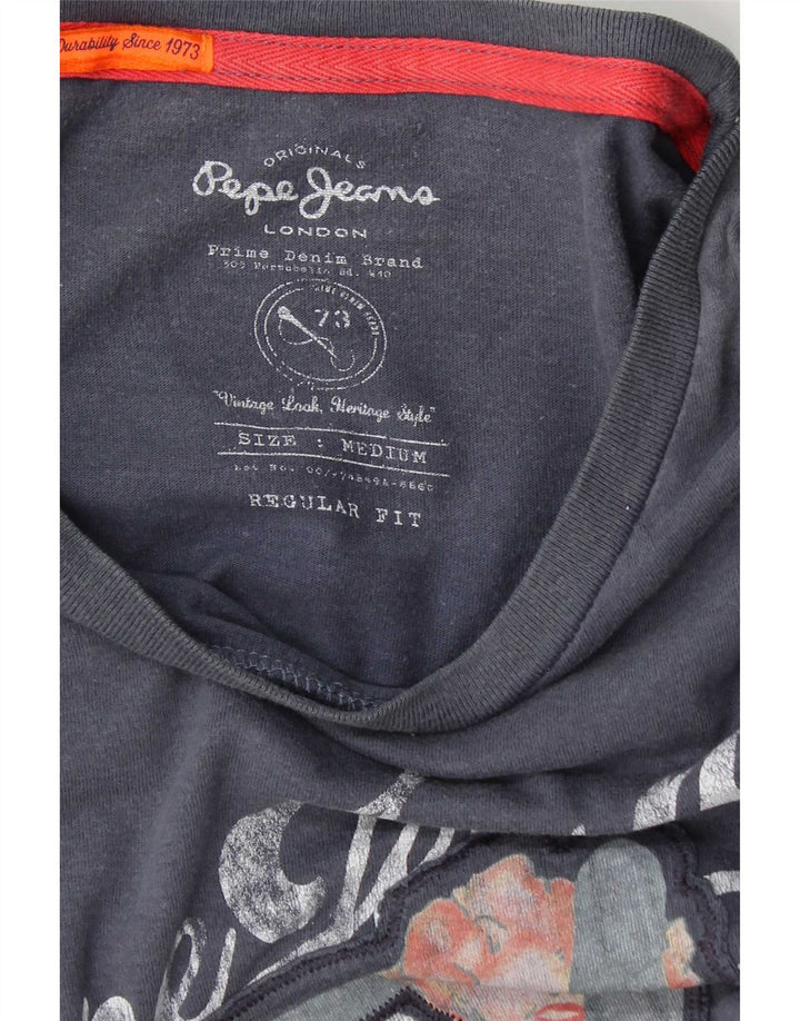 PEPE Jeans Mens Regular Fit Graphic T-Shirt Top Medium Navy Blue