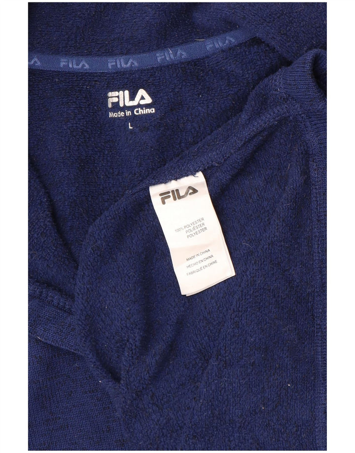 FILA Mens Zip Neck Sweatshirt Jumper Large Navy Blue Polyester