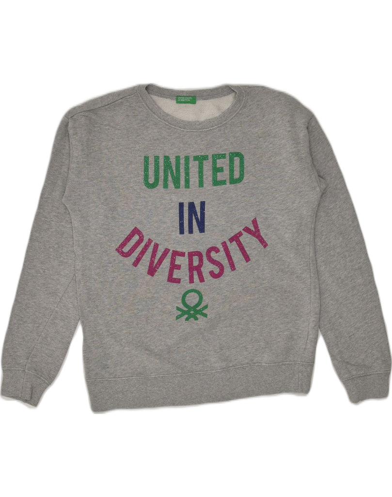 UNITED COLORS OF BENETTON Girls Graphic Sweatshirt Jumper 13-14 Years Grey | Vintage United Colors of Benetton | Thrift | Second-Hand United Colors of Benetton | Used Clothing | Messina Hembry 