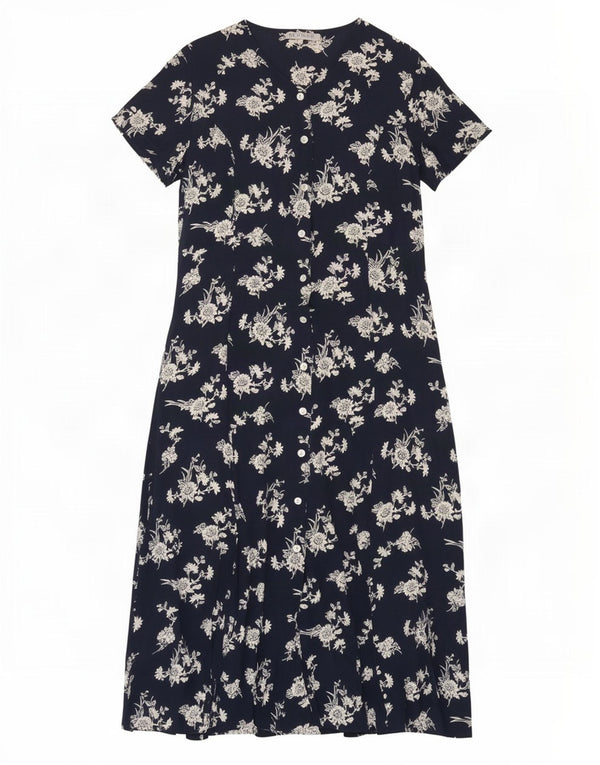 Alba Fornari Womens Maxi Dress UK 10 Small Navy Blue Floral Viscose