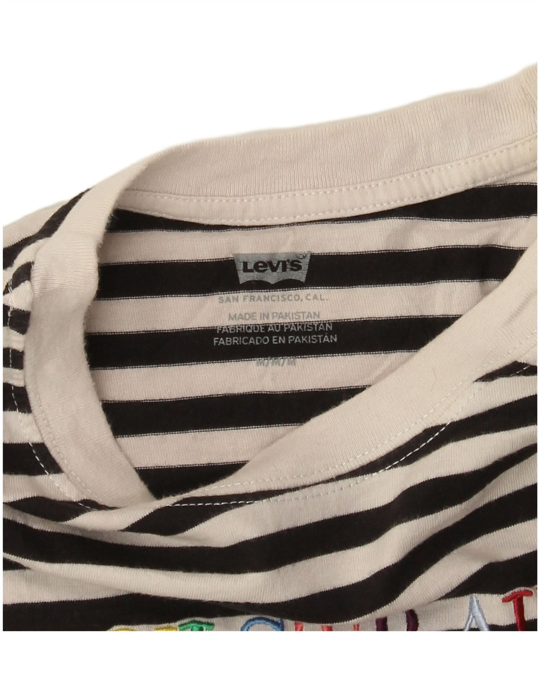 LEVI'S Womens Graphic Top Long Sleeve UK 14 Medium Black Striped
