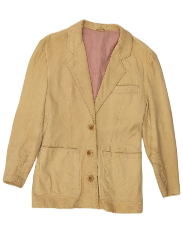 Vintage Womens 3 Button Leather Blazer Jacket UK 10 Small Yellow