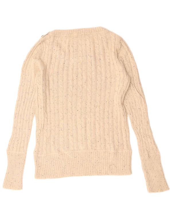Superdry Womens Boat Neck Jumper Sweater UK 12 Medium Beige Flecked Cotton