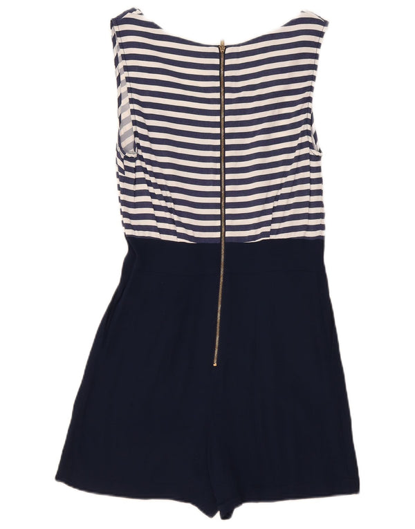 Topshop Womens Sleeveless Playsuit UK 10 Small Navy Blue Striped Viscose
