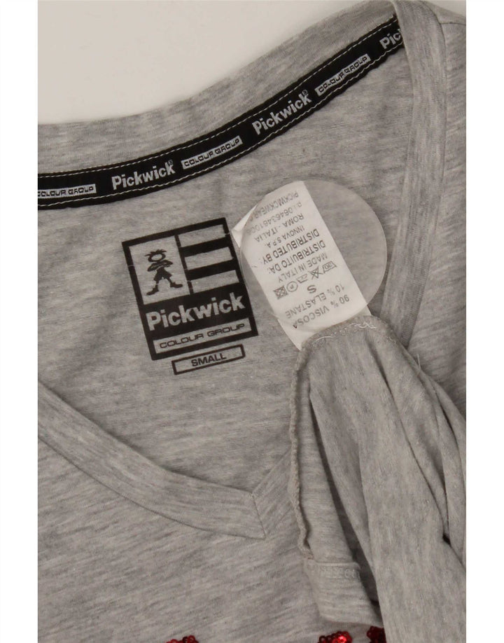 Pickwick Womens Graphic Top Long Sleeve UK 8 Small Grey Flecked Viscose