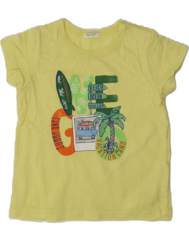 BENETTON Baby Girls Graphic T-Shirt Top 9-12 Months Yellow Cotton | Vintage Benetton | Thrift | Second-Hand Benetton | Used Clothing | Messina Hembry 