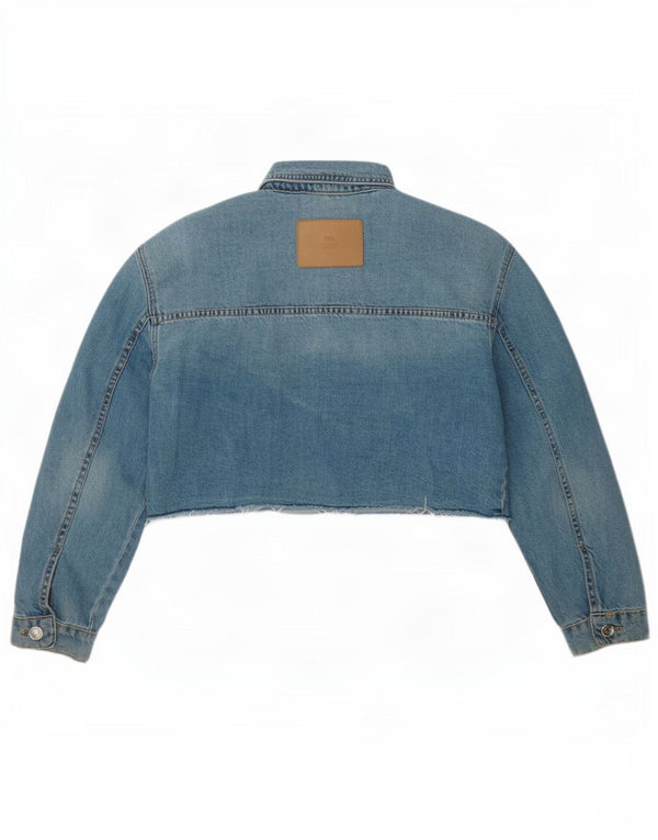Zara Girls Crop Denim Jacket 11-12 Years Blue Cotton