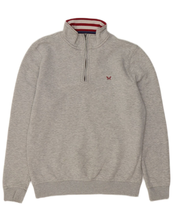 Crew Clothing Mens Zip Neck Sweatshirt Jumper Large Grey Flecked Cotton