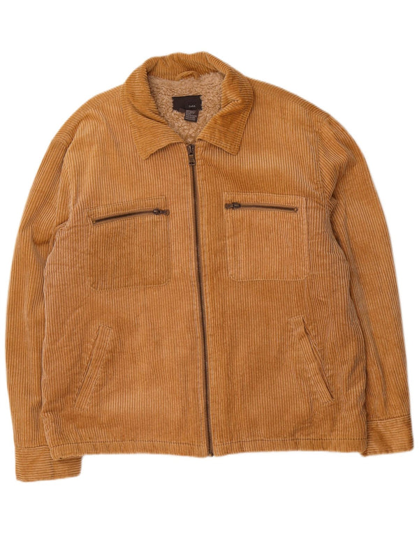 Zara Mens Sherpa Corduroy Jacket UK 44 2XL Beige Cotton