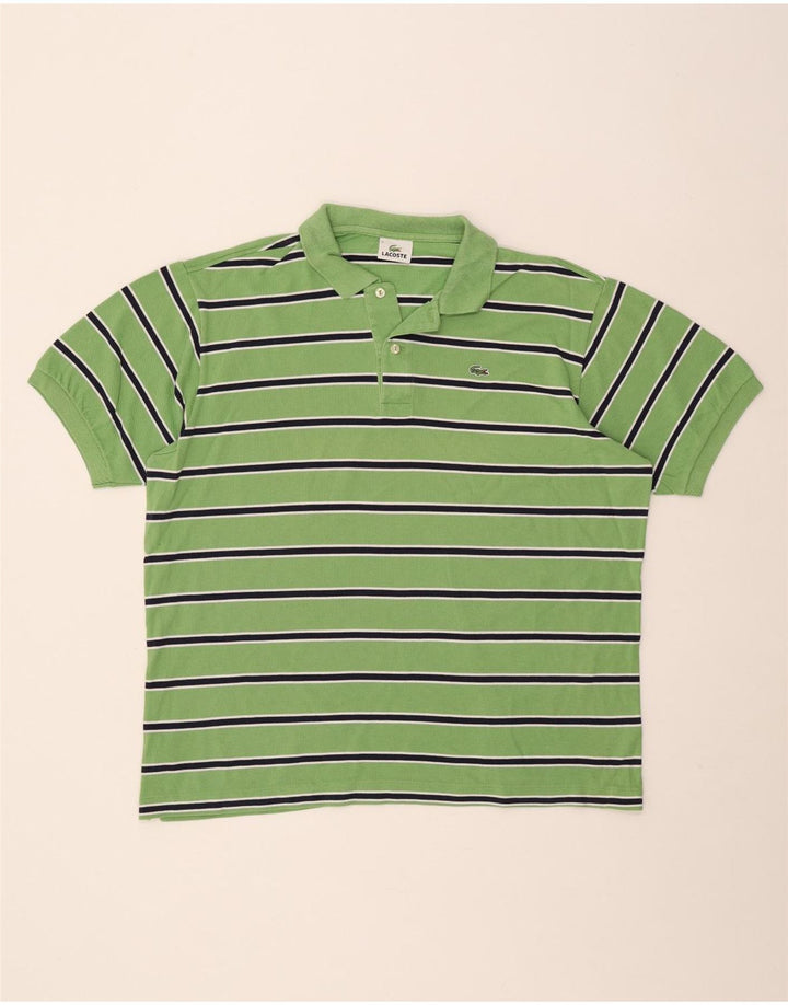 Lacoste Mens Polo Shirt Size 7 2XL Green Striped Cotton