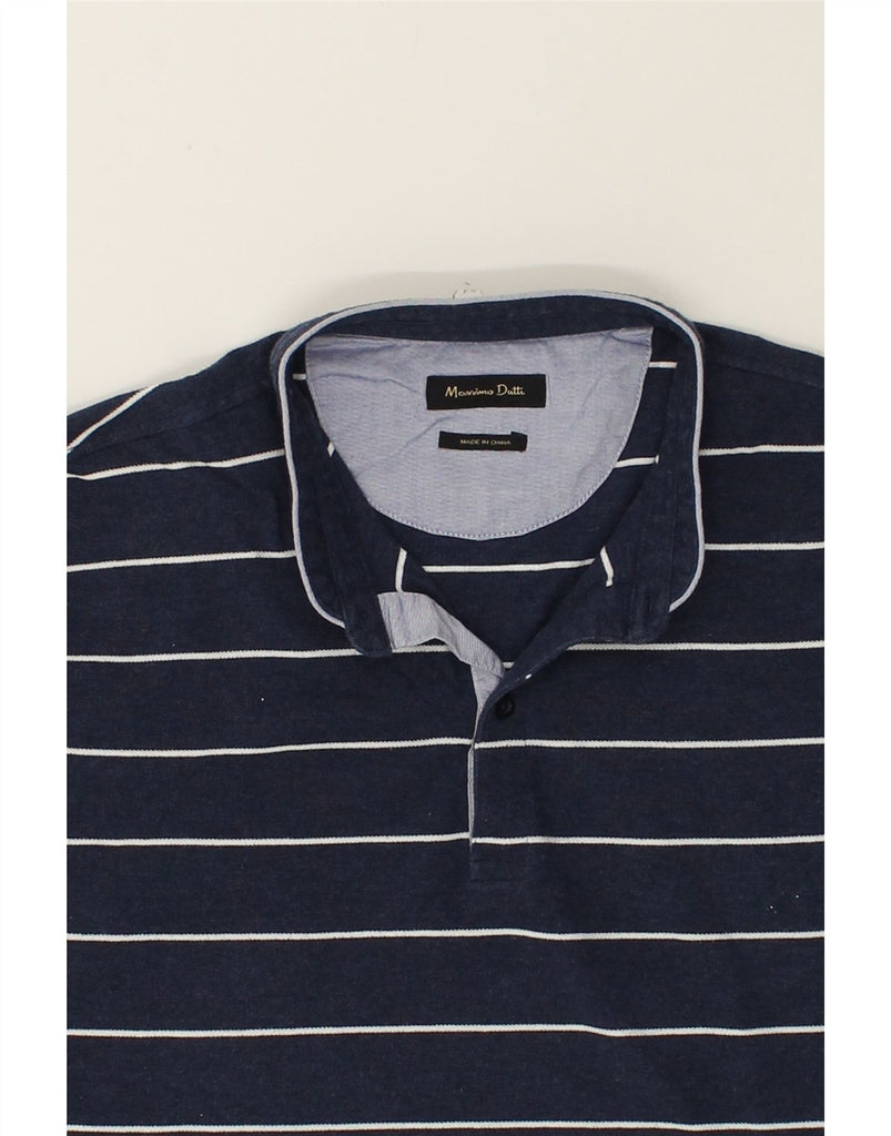 MASSIMO DUTTI Mens Slim Polo Shirt Large Navy Blue Striped Cotton | Vintage Massimo Dutti | Thrift | Second-Hand Massimo Dutti | Used Clothing | Messina Hembry 