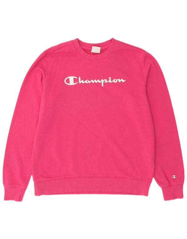 Champion Womens Graphic Sweatshirt Jumper UK 16 Large Pink Cotton