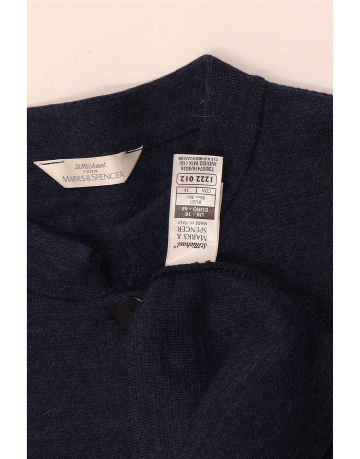 Marks & Spencer Womens Longline Cardigan Sweater UK 16 Large Navy Blue Wool