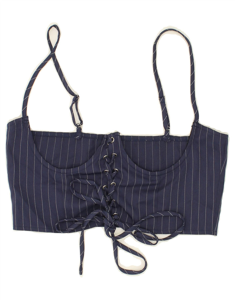 SHEIN Womens Crop Corset Top UK 14 Large Navy Blue Striped Polyester Vintage Shein and Second-Hand Shein from Messina Hembry 