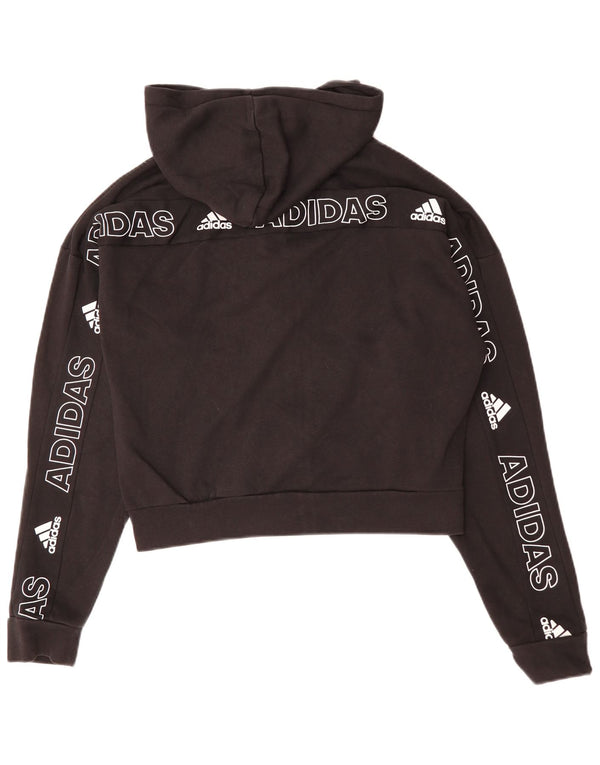 Adidas Womens Oversized Crop Graphic Zip Hoodie Sweater UK 10 Small Black