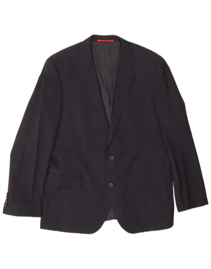 Hugo Boss Mens 2 Button Blazer Jacket UK 54 2XL Navy Blue Pinstripe