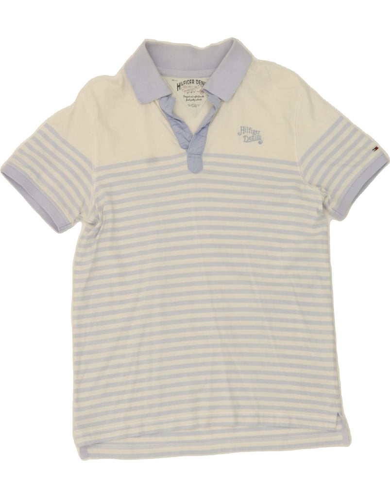 TOMMY HILFIGER Mens Polo Shirt Medium Blue Striped Cotton Vintage Tommy Hilfiger and Second-Hand Tommy Hilfiger from Messina Hembry 