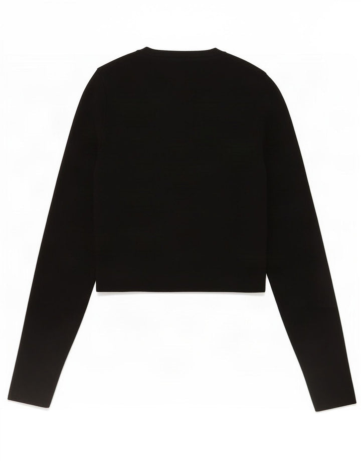 Zara Womens Crop Top Long Sleeve UK 12 Medium Black Viscose