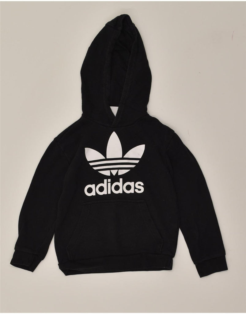 ADIDAS Boys Graphic Hoodie Jumper 8-9 Years Black Cotton | Vintage Adidas | Thrift | Second-Hand Adidas | Used Clothing | Messina Hembry 