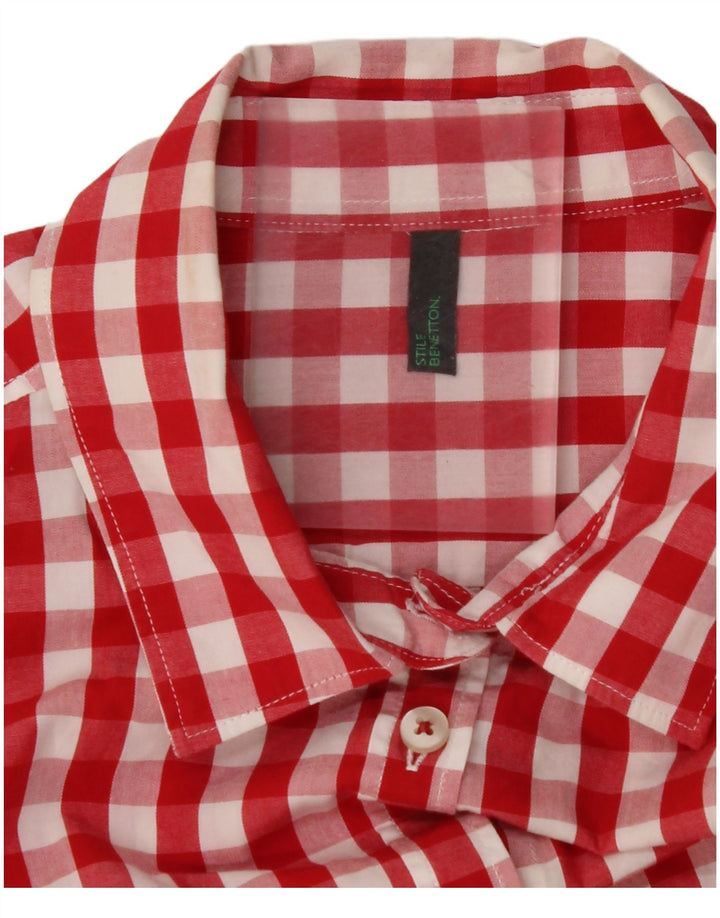 BENETTON Womens Short Sleeve Shirt UK 14 Medium Red Check