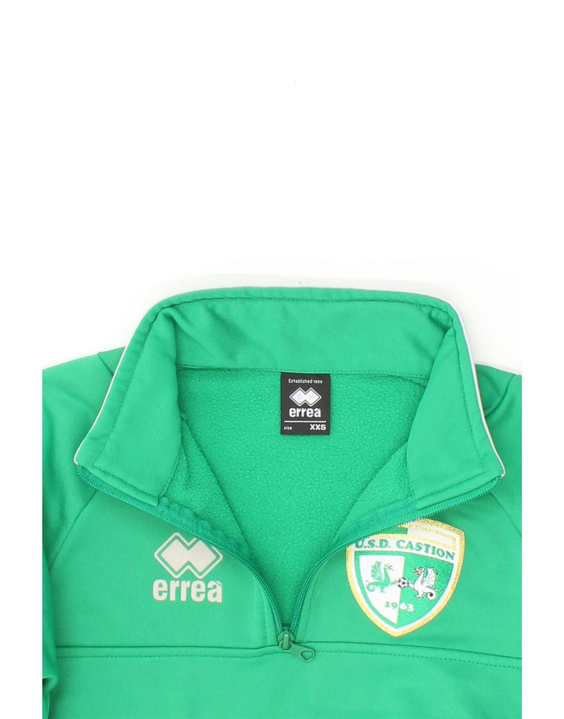 ERREA Womens Oversized Graphic Zip Neck Sweatshirt Jumper UK 2 2XS Green Vintage Errea and Second-Hand Errea from Messina Hembry 