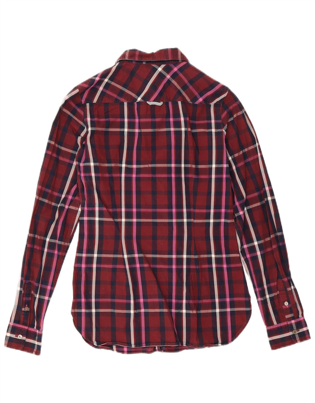 Tommy Hilfiger Womens Fitted Shirt US 4 Small Burgundy Check Cotton
