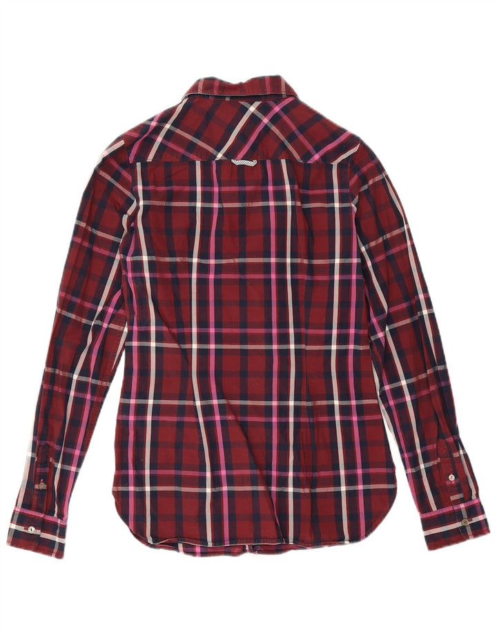 Tommy Hilfiger Womens Fitted Shirt US 4 Small Burgundy Check Cotton