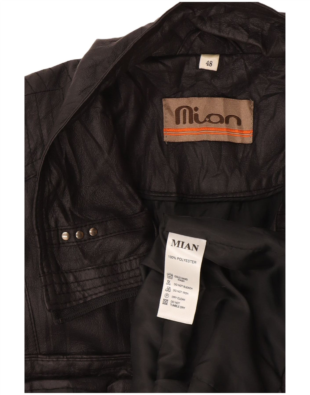 Vintage Mens Faux Leather Jacket IT 48 Medium Black Polyester