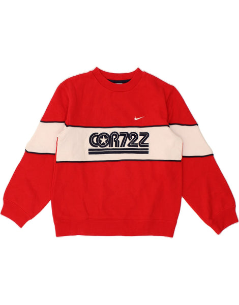 NIKE Boys Cor72z Graphic Sweatshirt Jumper 8 9 Years Small Red Colourblock Vintage Second Hand Clothing Online Messina Hembry