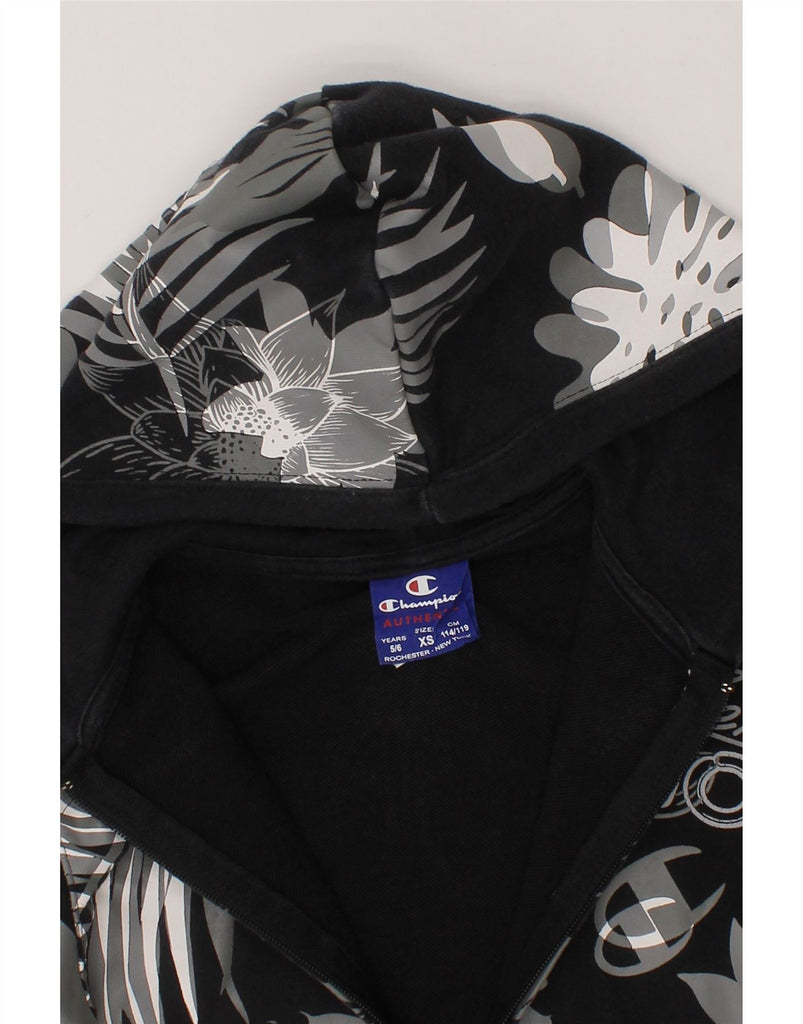CHAMPION Girls Zip Hoodie Sweater 5-6 Years XS  Black Floral Vintage Champion and Second-Hand Champion from Messina Hembry 